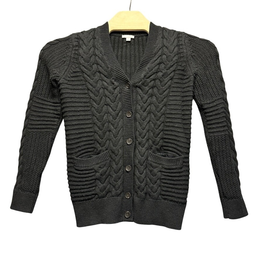 Gap Womens Cable Knit Cardigan Sweater V-Neck Button Front Cotton Wool Black S